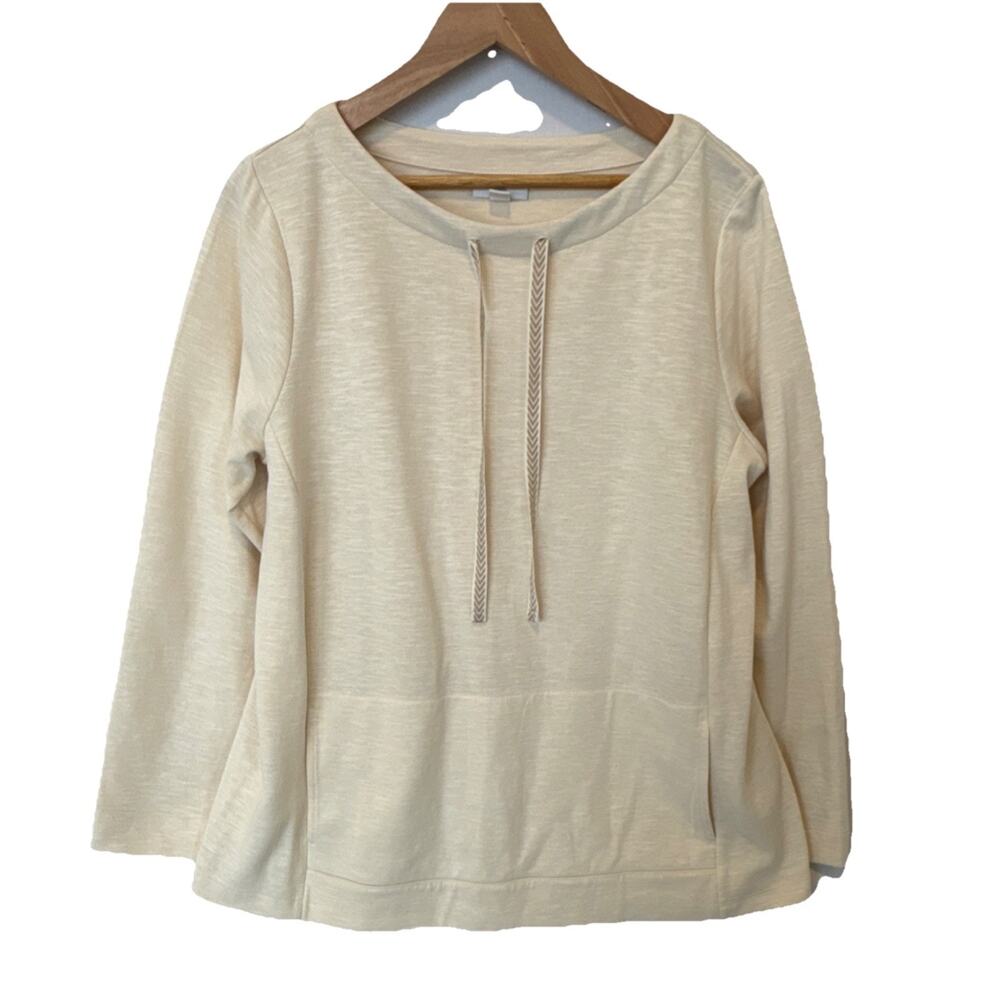 J. Jill Beige Pullover Sweatshirt Drawstring Long Sleeve Women's Size L Lounge
